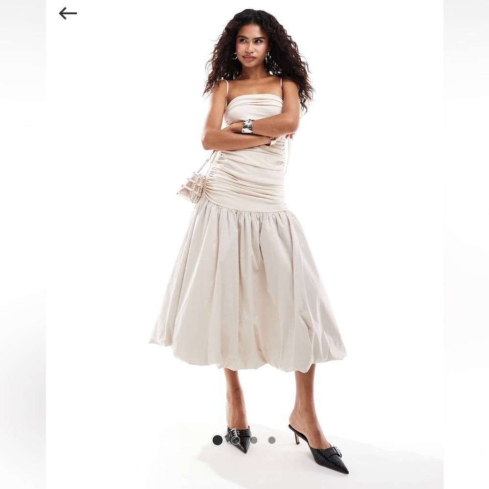 Amy Lynn Alexa shoulder tie fishtail midi dress in milk